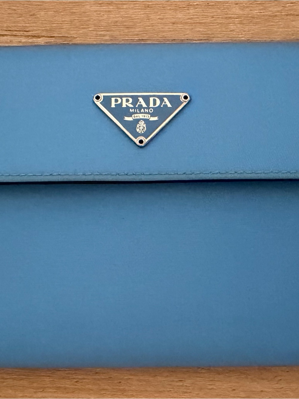 Prada Light Blue Triangle Logo Clutch